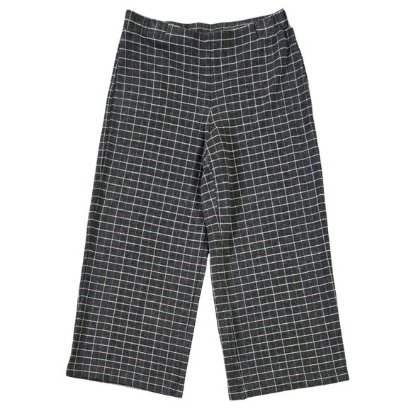 J. Jill Charcoal Gray Windowpane Plaid Full Wide Leg Pull On Cropped Ponte Pant - Picture 1 of 9